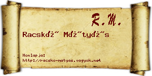 Racskó Mátyás névjegykártya